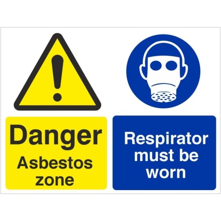 Danger Asbestos Zone Respirator Must Be Worn safety sign with warning and mandatory PPE symbols