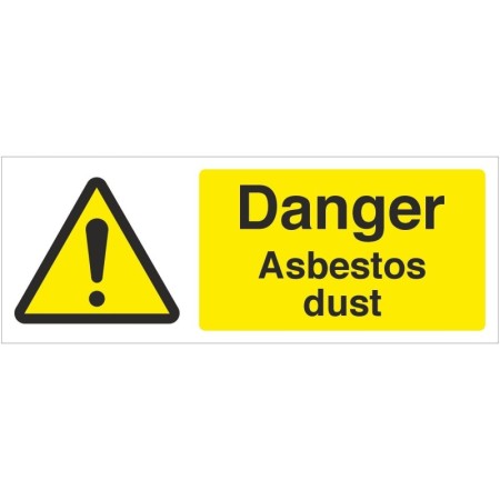 Danger Asbestos Dust landscape safety sign with warning symbol