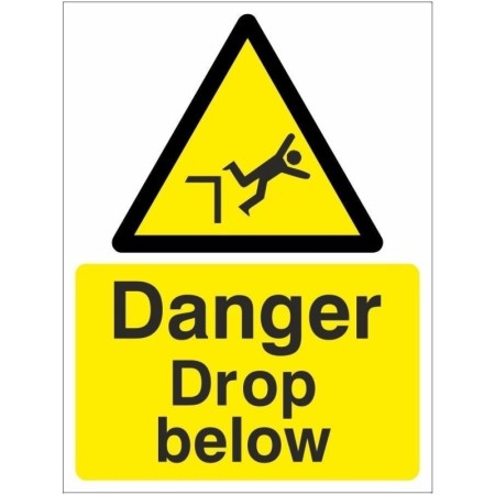Danger Drop Below warning safety sign with fall hazard symbol
