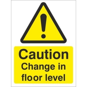 Caution Change In Floor Level warning safety sign with yellow hazard symbol