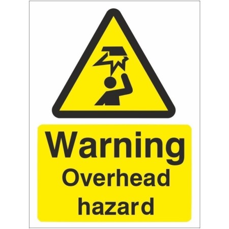 Warning Overhead Hazard Sign with overhead hazard symbol and yellow and black design