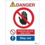 Danger Quarries Are Not Play Areas Stay Out Sign with prohibition and warning symbols