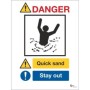 Danger Quicksand Stay Out Sign with quicksand warning and stay out symbols