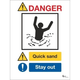 Danger Quicksand Stay Out Sign with quicksand warning and stay out symbols