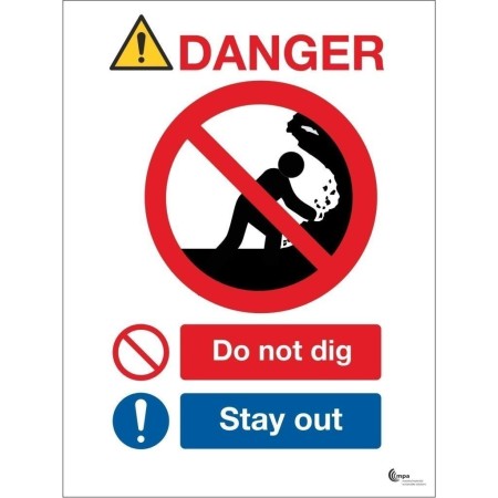 Danger Do Not Dig Stay Away Sign with prohibition and mandatory safety symbols