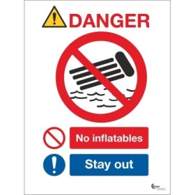 Danger No Inflatables Stay Out Sign with inflatable prohibition and stay out symbols