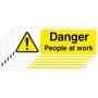 Pack of 6 Danger People At Work safety signs with yellow warning symbol