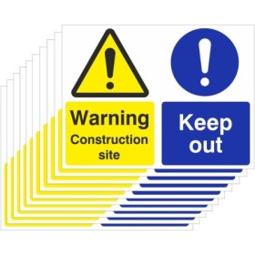 Warning Construction Site Keep Out signs pack of 10 with warning and mandatory safety symbols