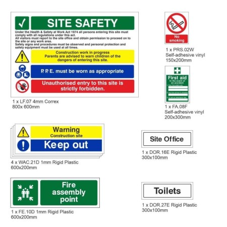 Small Construction Safety Signs Pack with essential construction site safety signage