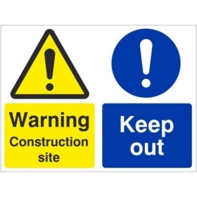 Warning Construction Site Keep Out Sign with warning and mandatory safety symbols