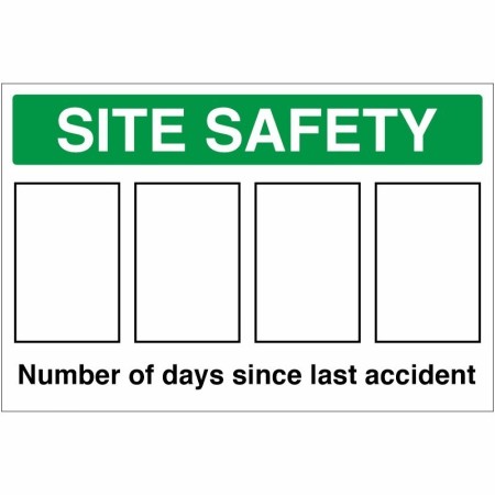 Number of Days Since Last Accident site safety sign with update panels for displaying accident-free days.