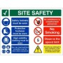 Safety starts here site safety multi message safety board with PPE and workplace safety instructions