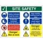 Danger Men At Work multi message site safety board with mandatory, prohibition and warning safety signs.
