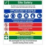 Site Safety Hard Hats Must Be Worn multi message safety board with mandatory PPE symbols and site safety instructions.