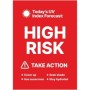 Stay Sun Safe On Site sign showing high UV risk with sun safety actions.