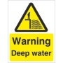 Warning Deep Water safety sign with deep water hazard symbol
