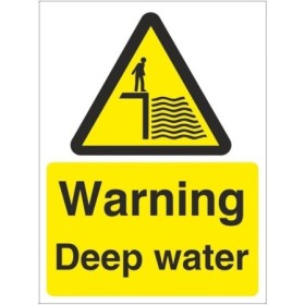 Warning Deep Water safety sign with deep water hazard symbol