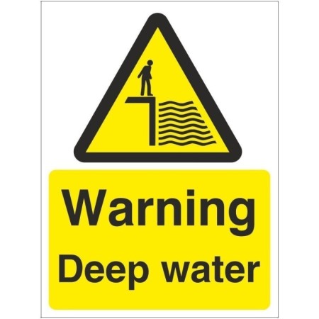 Warning Deep Water safety sign with deep water hazard symbol