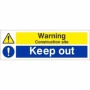 Warning Construction Site Keep Out safety sign with warning and mandatory symbols