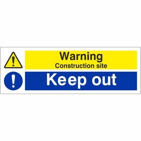 Warning Construction Site Keep Out safety sign with warning and mandatory symbols
