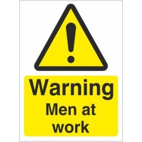 Warning Men At Work safety sign with warning hazard symbol