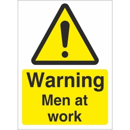 Warning Men At Work safety sign with warning hazard symbol