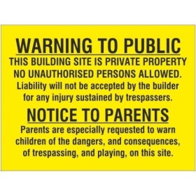 Warning To Public safety sign for private property and construction site entrances