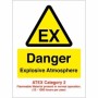 Danger Explosive Atmosphere EX ATEX Category 2 safety sign with recognised EX hazard symbol