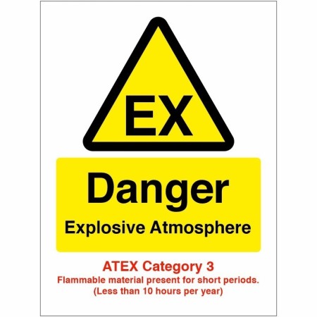 Danger Explosive Atmosphere EX ATEX Category 3 safety sign with recognised EX hazard symbol