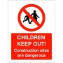 Children Keep Out Construction Sign with red prohibition symbol and construction sites are dangerous warning