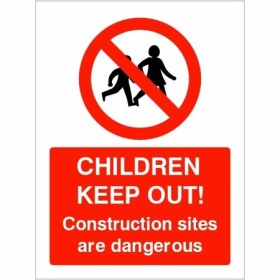 Children Keep Out Construction Sign with red prohibition symbol and construction sites are dangerous warning