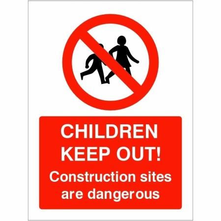 Children Keep Out Construction Sign with red prohibition symbol and construction sites are dangerous warning