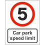 Car park speed limit sign displaying 5mph restriction