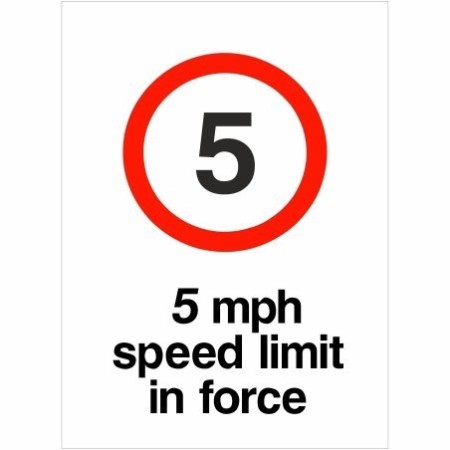 5 mph speed limit in force traffic safety sign