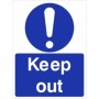 Keep Out mandatory safety sign with blue and white design