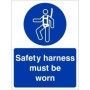 Safety Harness Must Be Worn Sign with mandatory fall protection symbol