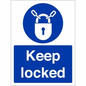 Keep Locked Sign with white lock symbol and text on blue background