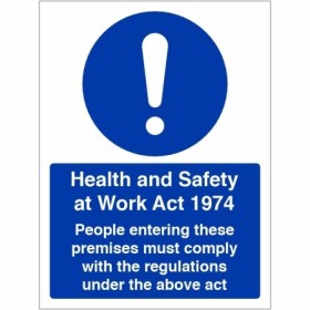 Health And Safety At Work Act 1974 Sign with white mandatory symbol and safety message on blue background