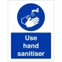 Use Hand Sanitiser Sign with blue mandatory hand sanitising symbol