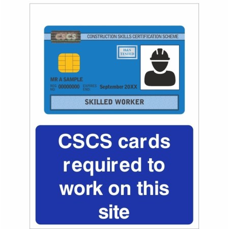 CSCS Cards Required To Work On This Site Sign with CSCS card graphic