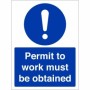 Permit To Work Must Be Obtained Sign with white mandatory symbol and text on blue background