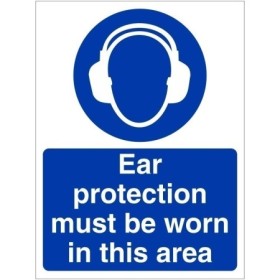 Ear Protection Must Be Worn In This Area Sign with mandatory hearing protection symbol