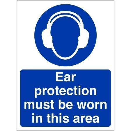Ear Protection Must Be Worn In This Area Sign with mandatory hearing protection symbol