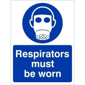 Respirators Must Be Worn Sign with mandatory respiratory protection symbol