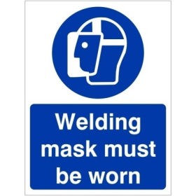 Welding Mask Must Be Worn Sign with mandatory protective mask symbol