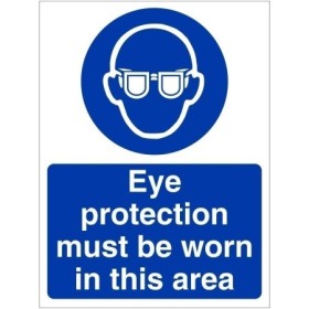 Eye Protection Must Be Worn In This Area Sign with mandatory safety glasses symbol