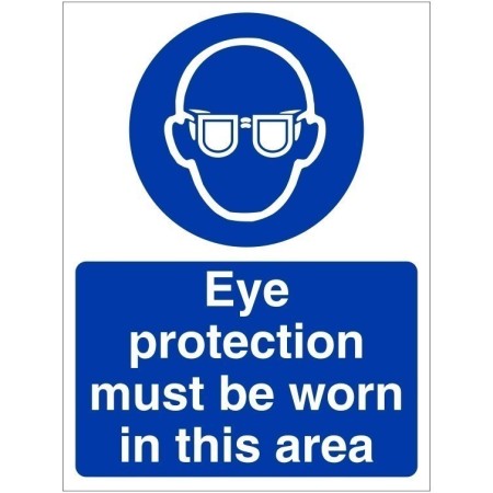 Eye Protection Must Be Worn In This Area Sign with mandatory safety glasses symbol