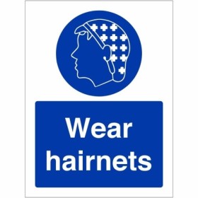 Wear Hairnets Sign with blue mandatory hairnet symbol
