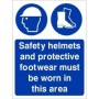 Safety helmets and protective footwear must be worn in this area mandatory PPE safety sign