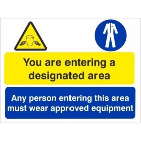 Any Person Entering This Area Must Wear Approved Equipment Multi Purpose Sign